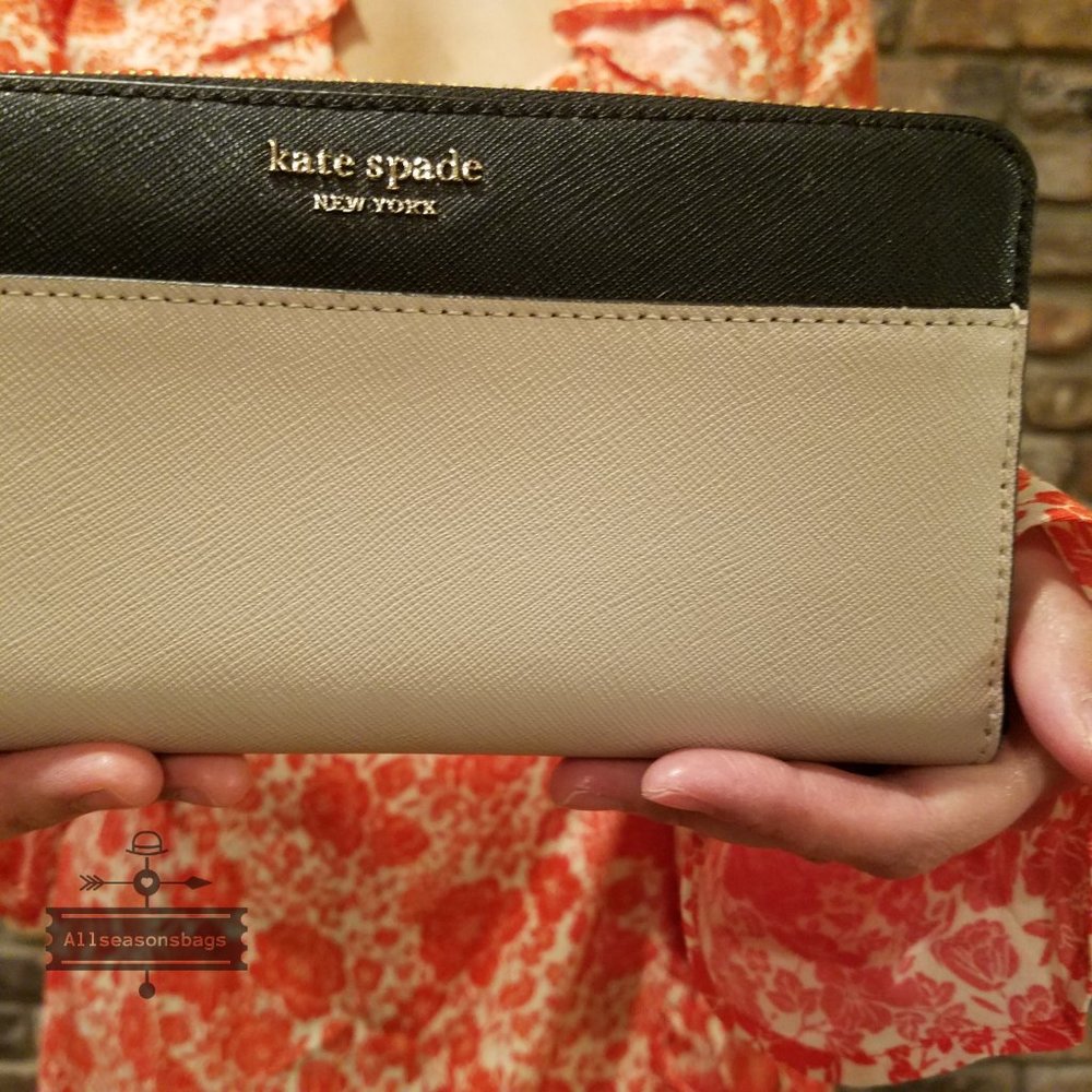 Kate Spade Large Continental Wallet Black Beige - Picture 8 of 8